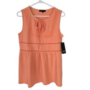 NWT Frye Peplum Lace Trim Tunic Tank Textured Cadmium Orange Size S Feminine